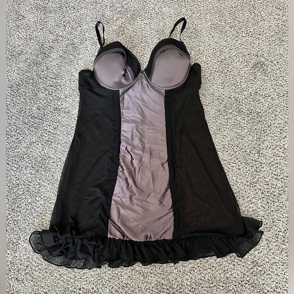 MARILYN MONROE Size L Black Gray Satin Sheer Shaper Nightie Chemise Slip - Picture 1 of 8